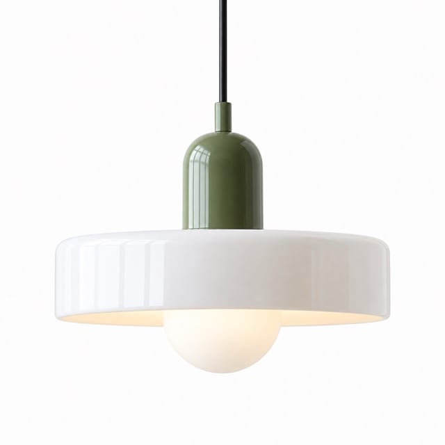 Sofello Suspension luminaire verre style Bauhaus rétro, blanc, vert, orange, pour salon et salle à manger